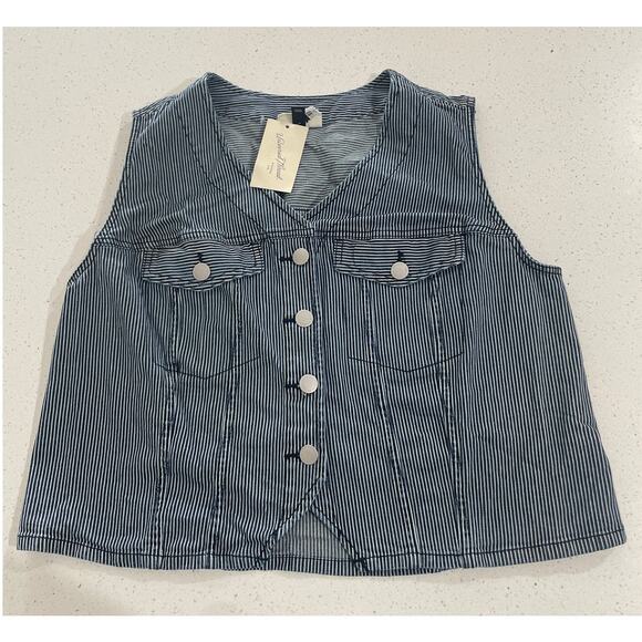 V-Neck Denim Vest - Universal Thread Blue Stripes XXL New - Picture 4 of 12